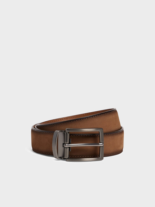 Ceinture ajustable en cuir nubuck camel - 1 - Father & Sons   - 14 