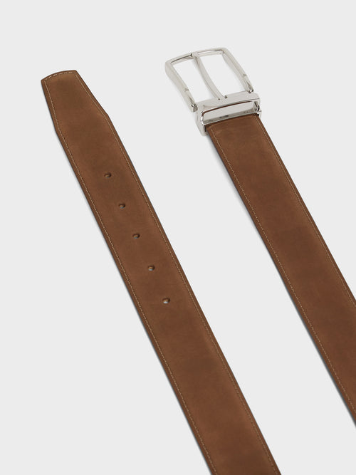 Ceinture ajustable en cuir nubuck camel - Father & Sons   - 2 