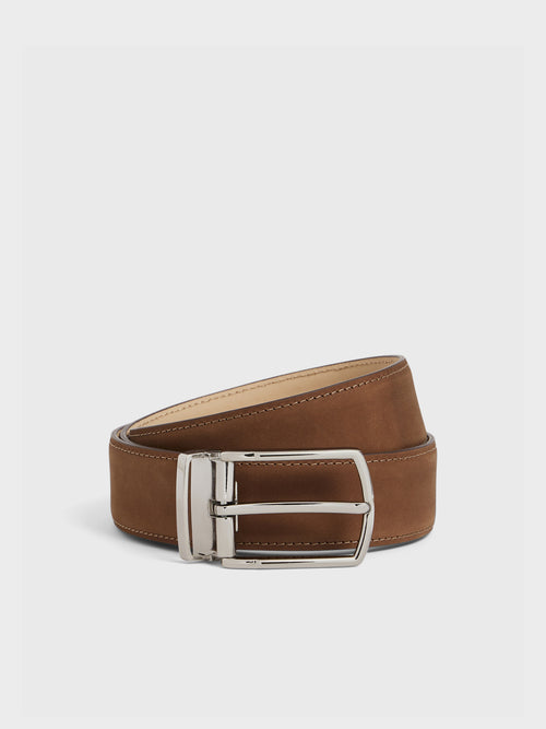 Ceinture ajustable en cuir nubuck camel - Father & Sons   - 1 