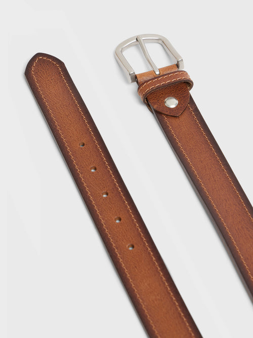 Ceinture ajustable en cuir grainé cognac - 2 - Father & Sons   - 13 