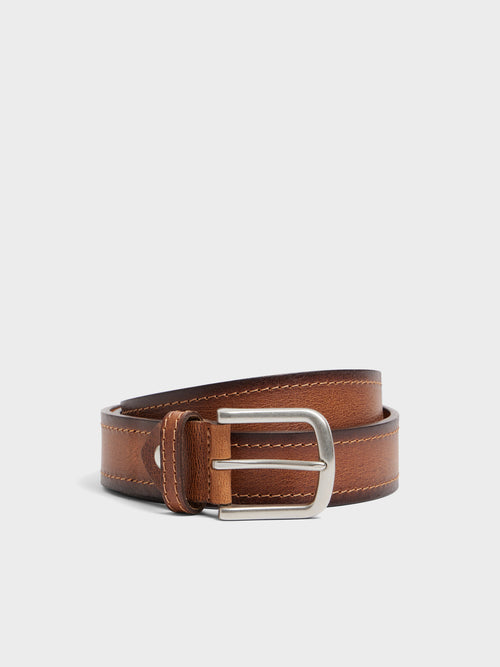 Ceinture ajustable en cuir grainé cognac - 1 - Father & Sons   - 13 