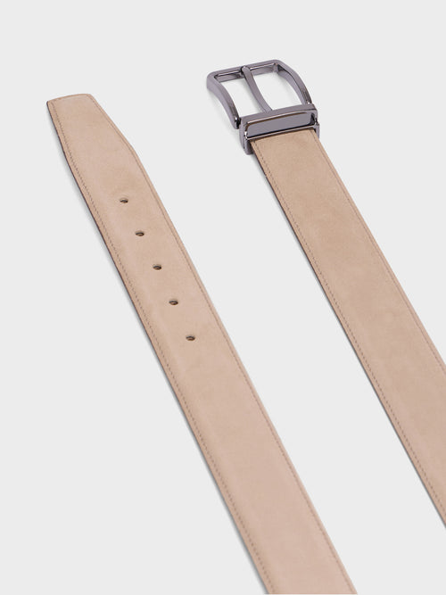 Ceinture ajustable en cuir nubuck beige - 2 - Father & Sons   - 13 