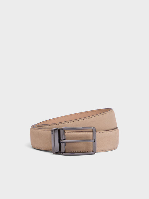 Ceinture ajustable en cuir nubuck beige - 1 - Father & Sons   - 13 