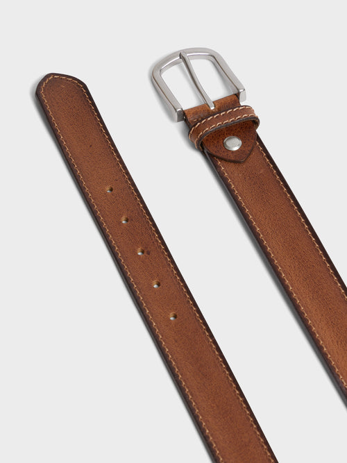 Ceinture ajustable en cuir lisse cognac - 2 - Father & Sons   - 16 