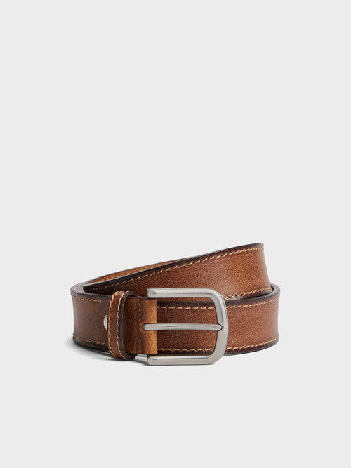 Ceinture ajustable en cuir lisse cognac - 1 - Father & Sons   - 16 