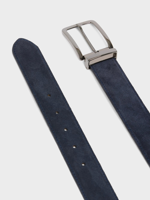 Ceinture ajustable en cuir nubuck bleu marine - 2 - Father & Sons   - 17 