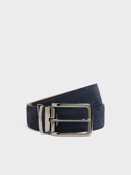 Ceinture ajustable en cuir nubuck bleu marine - 1 - Father & Sons   - 17 