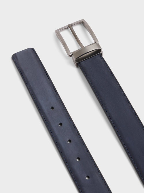 Ceinture ajustable en cuir nubuck bleu marine - Father & Sons   - 2 