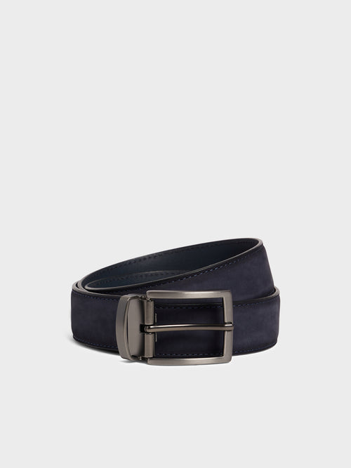 Ceinture ajustable en cuir nubuck bleu marine - Father & Sons   -  