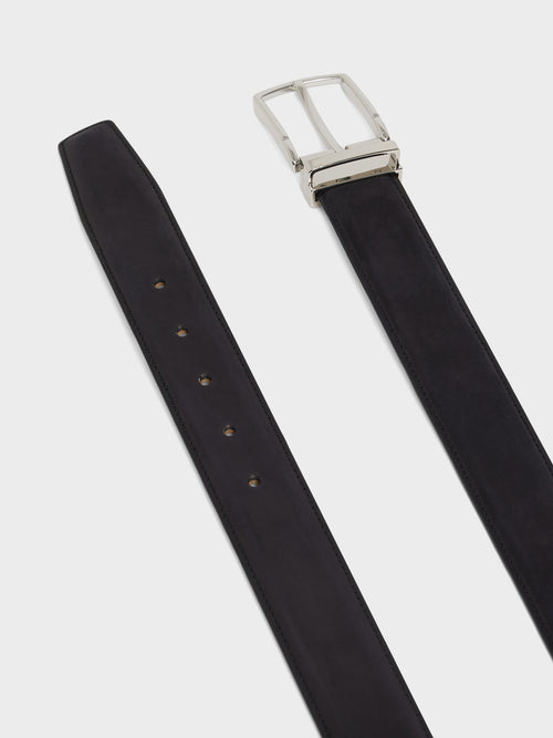 Ceinture ajustable en cuir nubuck bleu marine - Father & Sons   - 2 
