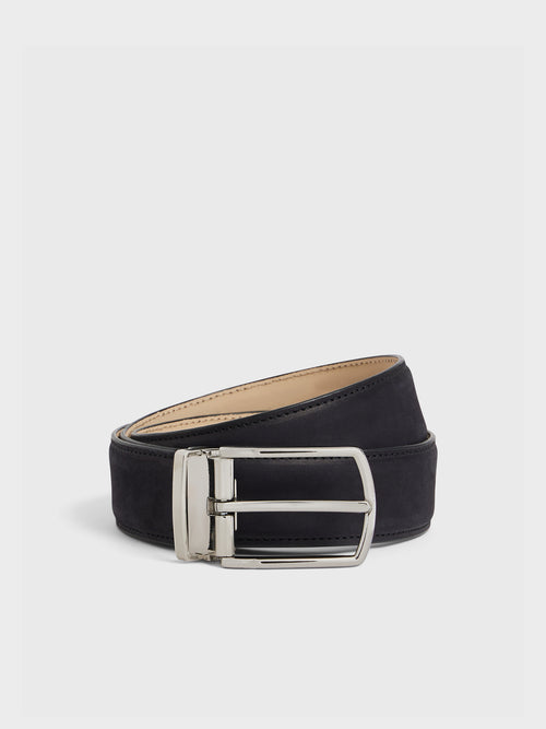 Ceinture ajustable en cuir nubuck bleu marine - Father & Sons   - 1 