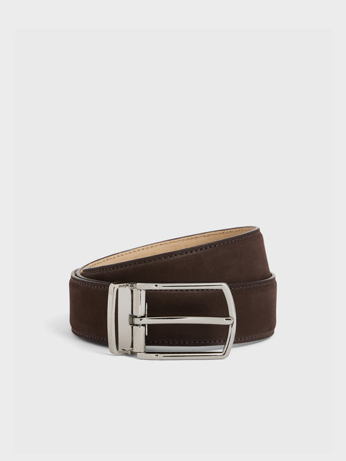 Ceinture ajustable en cuir nubuck marron - Father & Sons   - 1 