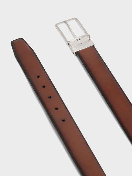 Ceinture ajustable et réversible en cuir lisse cognac - 2 - Father & Sons   - 8 