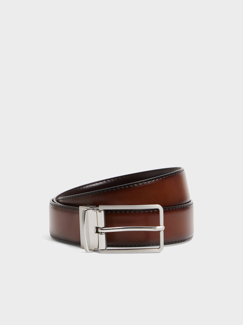 Ceinture ajustable et réversible en cuir lisse cognac - 1 - Father & Sons   - 8 