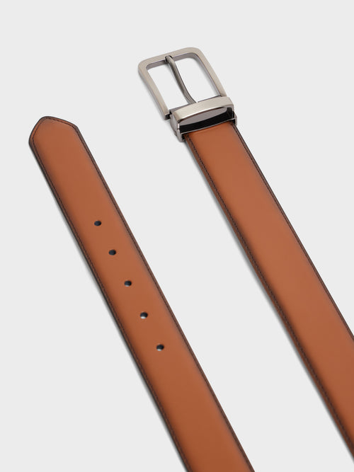 Ceinture ajustable en cuir lisse cognac - 2 - Father & Sons   - 9 