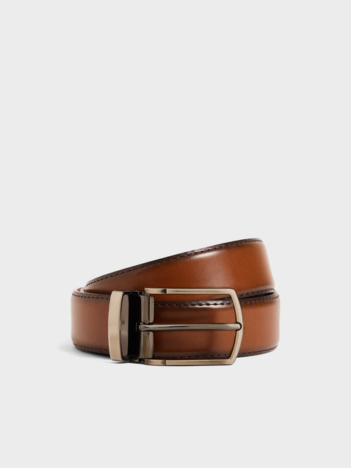 Ceinture ajustable en cuir lisse cognac - 1 - Father & Sons   - 10 