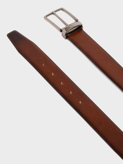 Ceinture ajustable en cuir lisse cognac - 2 - Father & Sons   - 11 