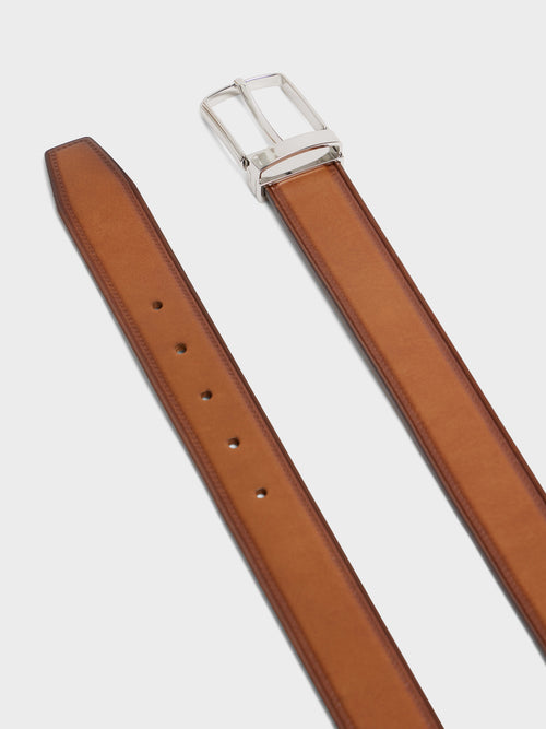 Ceinture ajustable en cuir lisse cognac - 2 - Father & Sons   - 12 