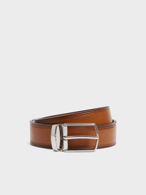 Ceinture ajustable en cuir lisse cognac - 1 - Father & Sons   - 12 