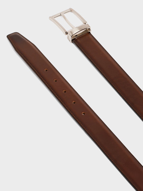 Ceinture ajustable en cuir lisse cognac - 2 - Father & Sons   - 13 
