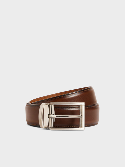 Ceinture ajustable en cuir lisse cognac - 1 - Father & Sons   - 13 