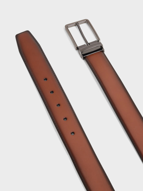 Ceinture ajustable en cuir lisse cognac - Father & Sons   - 2 