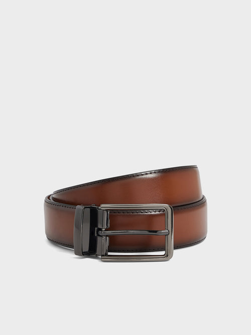Ceinture ajustable en cuir lisse cognac - Father & Sons   - 1 