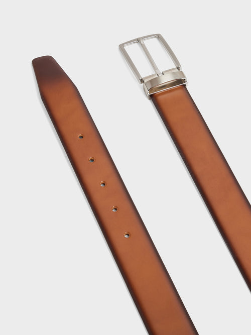 Ceinture ajustable en cuir lisse cognac - Father & Sons   - 2 