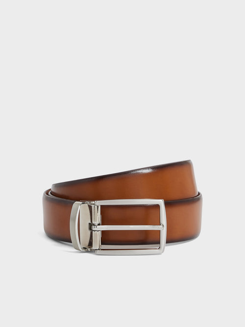 Ceinture ajustable en cuir lisse cognac - Father & Sons   - 1 
