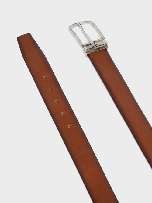 Ceinture ajustable en cuir lisse cognac - Father & Sons   - 2 