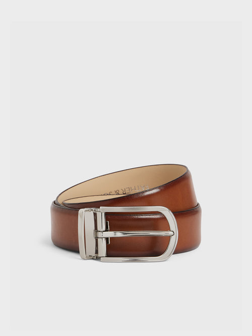 Ceinture ajustable en cuir lisse cognac - Father & Sons   - 1 