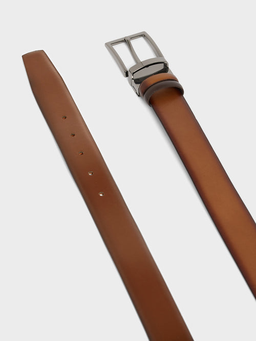 Ceinture ajustable et réversible en cuir lisse cognac - Father & Sons   - 2 
