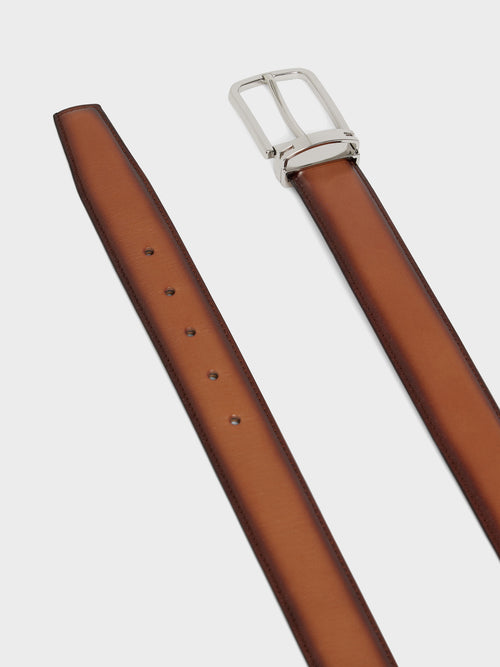 Ceinture ajustable en cuir lisse cognac - Father & Sons   - 2 