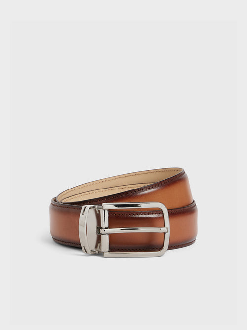 Ceinture ajustable en cuir lisse cognac - Father & Sons   - 1 
