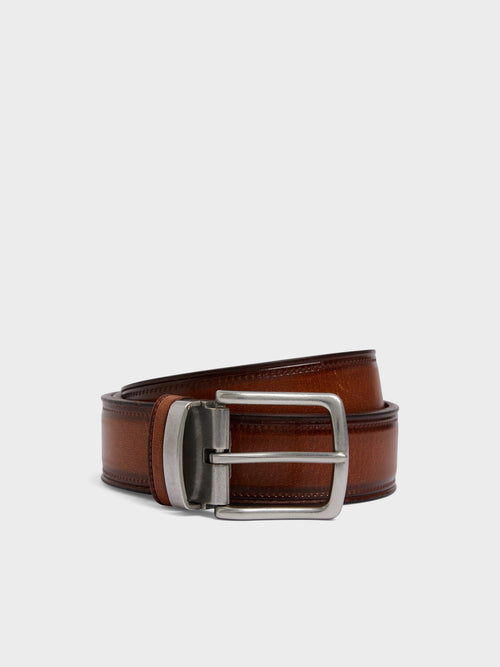 Ceinture ajustable en cuir lisse cognac - Father & Sons   - 1 