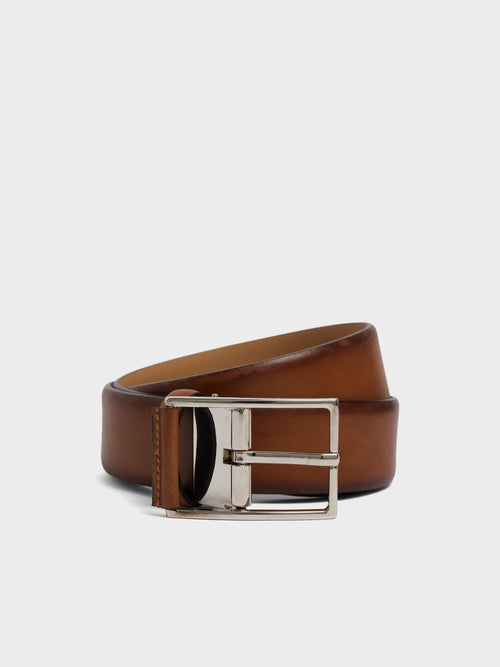 Ceinture ajustable en cuir lisse cognac - Father & Sons   -  