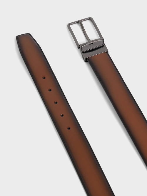 Ceinture ajustable et réversible en cuir lisse cognac - 2 - Father & Sons   - 20 