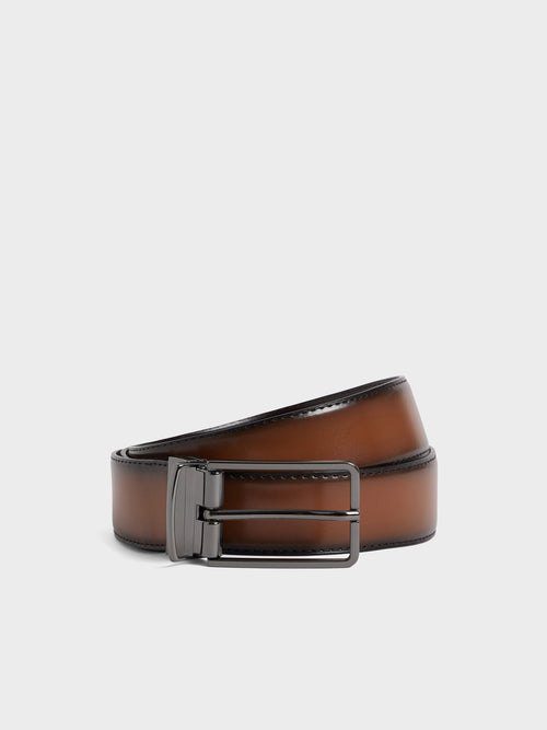 Ceinture ajustable et réversible en cuir lisse cognac - 1 - Father & Sons   - 20 