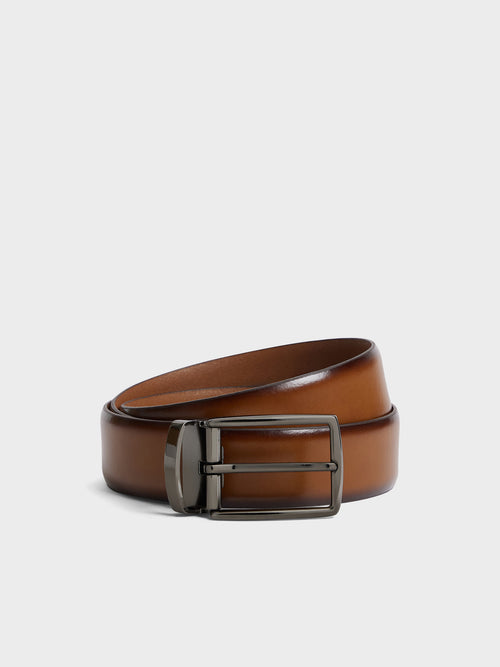 Ceinture ajustable en cuir lisse cognac - 1 - Father & Sons   - 9 