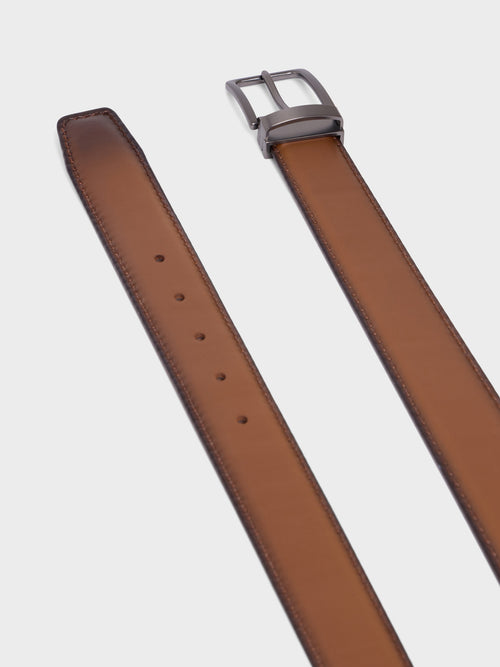 Ceinture ajustable en cuir lisse cognac - 2 - Father & Sons   - 11 