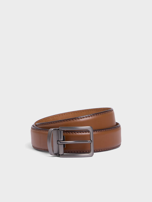 Ceinture ajustable en cuir lisse cognac - 1 - Father & Sons   - 11 