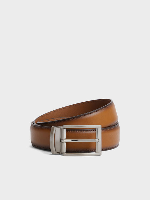 Ceinture ajustable en cuir lisse cognac - 1 - Father & Sons   - 6 