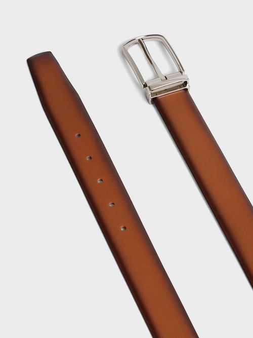 Ceinture ajustable en cuir lisse cognac - 2 - Father & Sons   - 3 