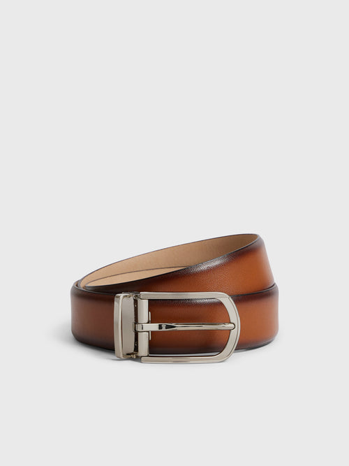 Ceinture ajustable en cuir lisse cognac - 1 - Father & Sons   - 3 