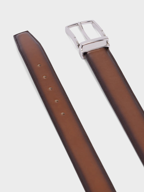 Ceinture ajustable en cuir lisse cognac - 2 - Father & Sons   - 4 