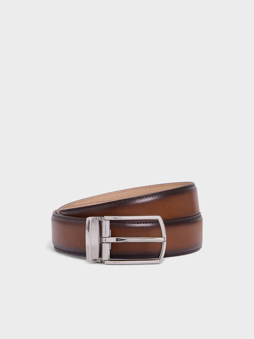 Ceinture ajustable en cuir lisse cognac - 1 - Father & Sons   - 4 