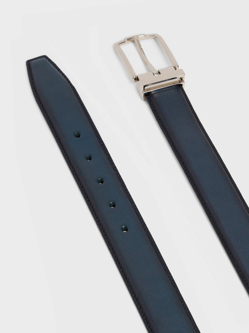 Ceinture ajustable en cuir lisse bleu marine - 2 - Father & Sons   - 5 