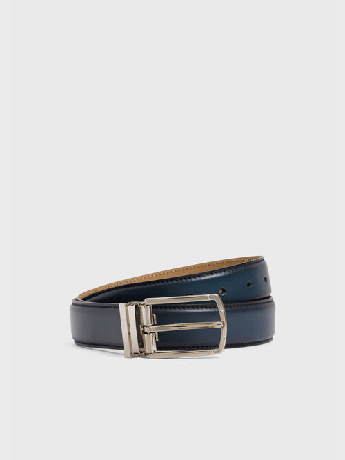 Ceinture ajustable en cuir lisse bleu marine - 1 - Father & Sons   - 5 