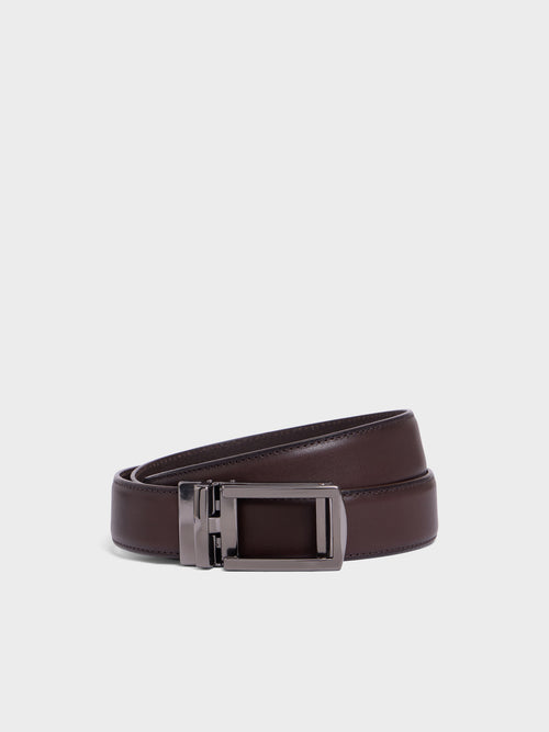 Ceinture ajustable en cuir lisse marron - 1 - Father & Sons   - 10 