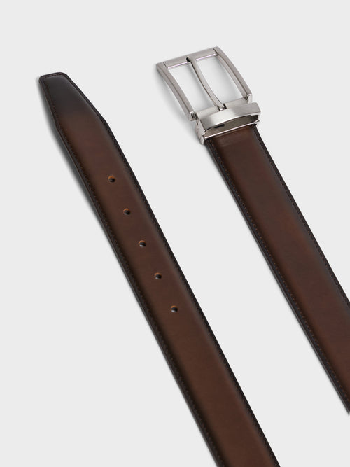 Ceinture ajustable en cuir lisse marron - 2 - Father & Sons   - 7 